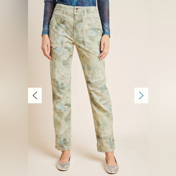 Anthropologie The Wanderer Pants Women's 25 Green Linen Blend Cargo Stretch Y2K - Picture 3 of 8